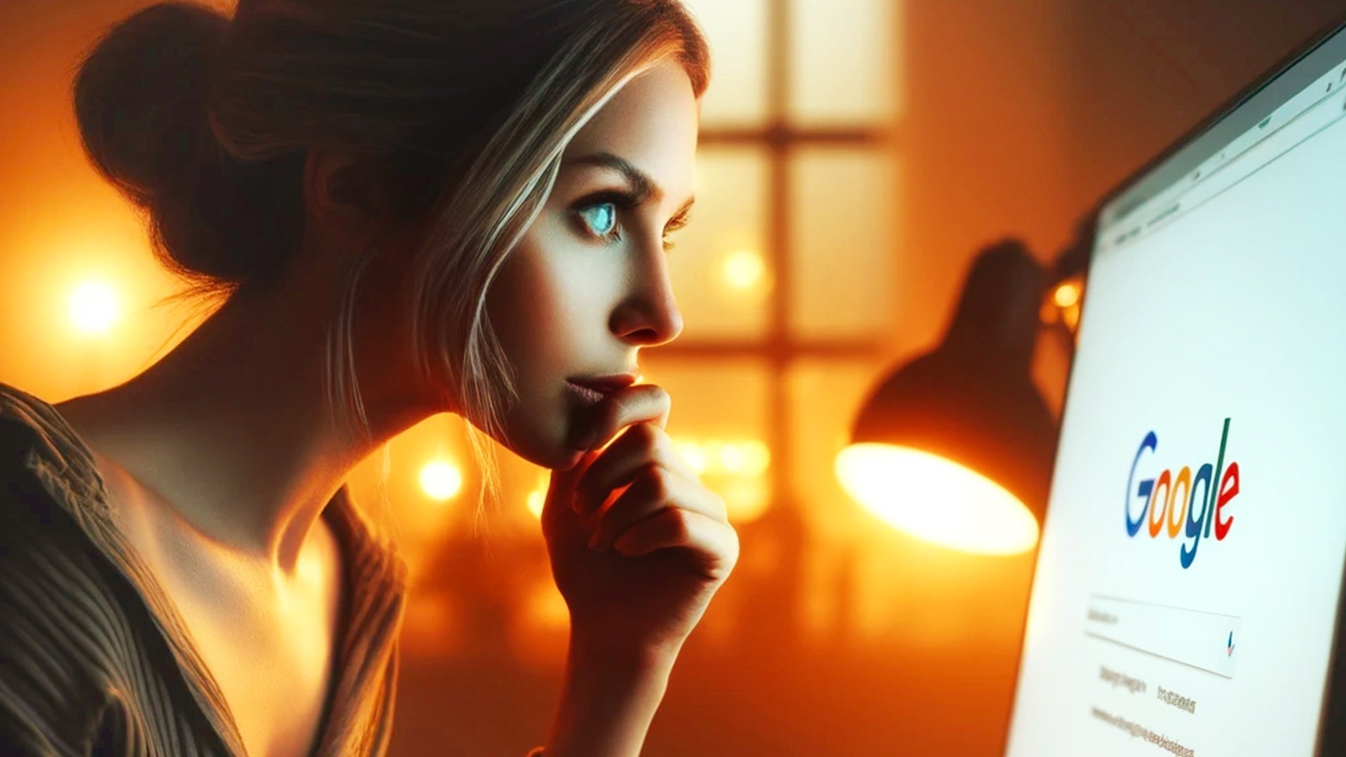 Image d'une femme recherchant des informations sur google